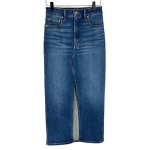 Good American Slit Front Denim Midi Jean Pencil Skirt in Blue691 Size 4 / 27